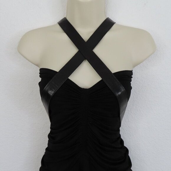 Donna Karan Medium Black Strapless Ruched Dress Leather Straps Union Made VTG - Picture 3 of 12